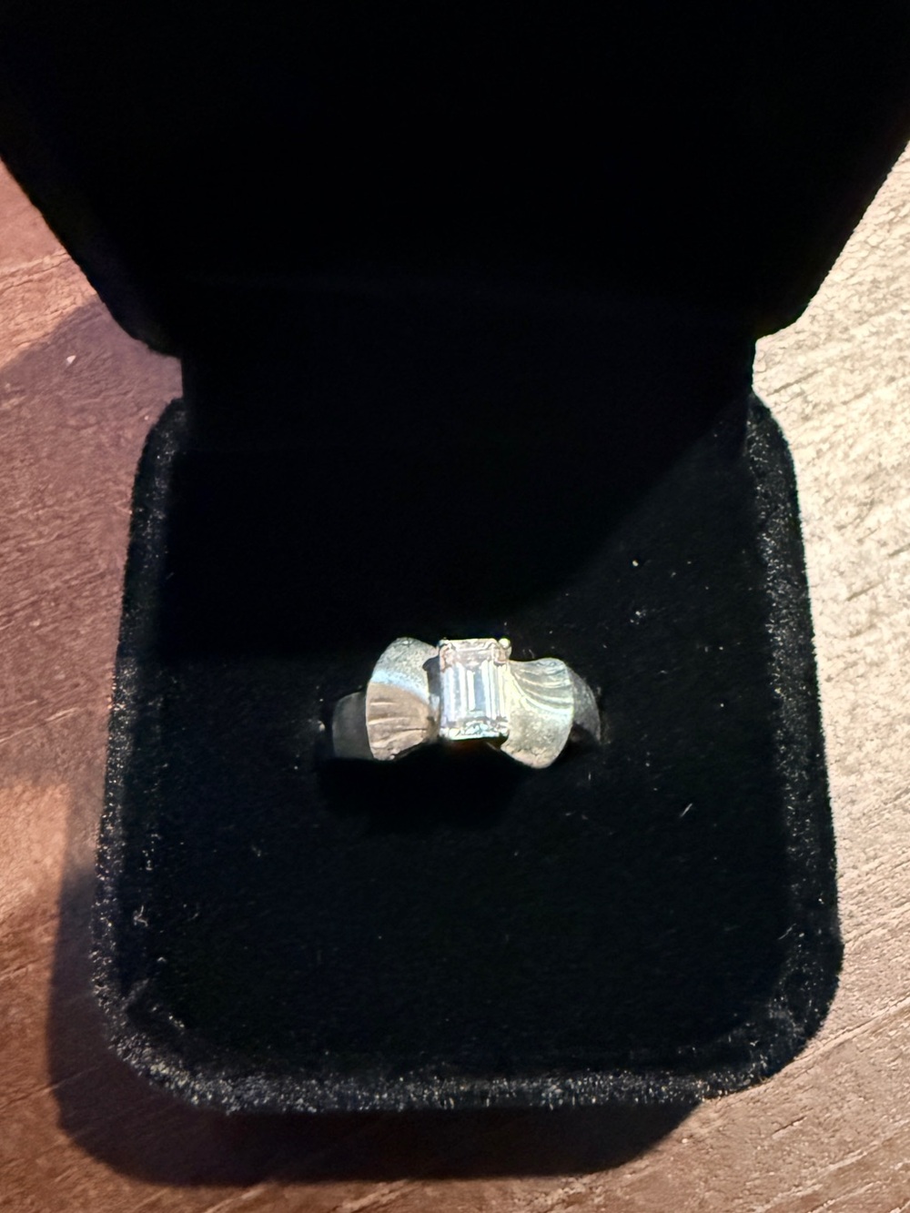 Estate Goldtone Ring with Emerald-Cut Clear Stone